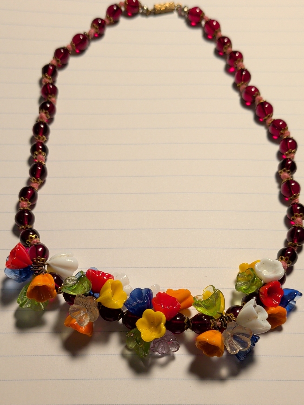 Vintage Czech Glass Flower Cluster Necklace | 18" Opalescent Tutti Frutti Fruit